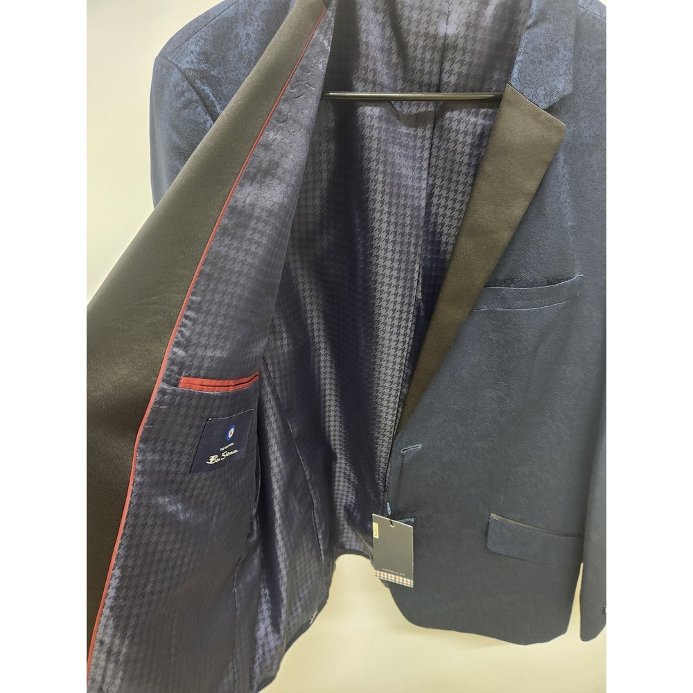 NWT Ben Sherman Mens Navy Paisley Jacquard Tuxedo Blazer - Picture 3 of 5